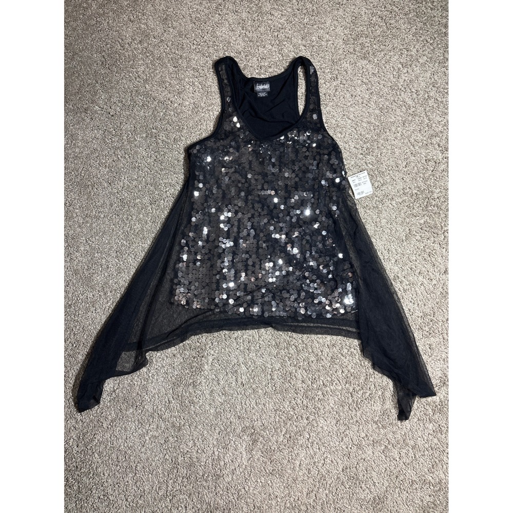 Fredericks of Hollywood Black Sequin Mesh Sharkbite Tank Top 4875 NEW Y2K